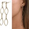 N6718b Boucles d'oreilles longues pendantes en acier inoxydable argenté - Style Géométrique Élancé - Bijoux d'oreille en ligne Ninanina