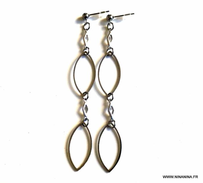 N6718c Boucles d'oreilles bohème chic longues acier inoxydable argenté - Bijoux Boucles d oreilles fantaisie Ninanina