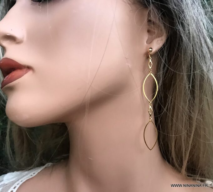 N6718d Boucles d'oreilles bohème chic longues acier inoxydable argenté - Bijoux Boucles d oreilles fantaisie Ninanina