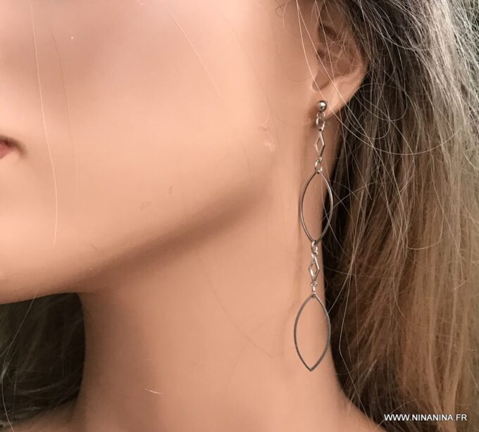 N6718e Boucles d'oreilles bohème chic longues acier inoxydable argenté - Bijoux Boucles d oreilles fantaisie Ninanina