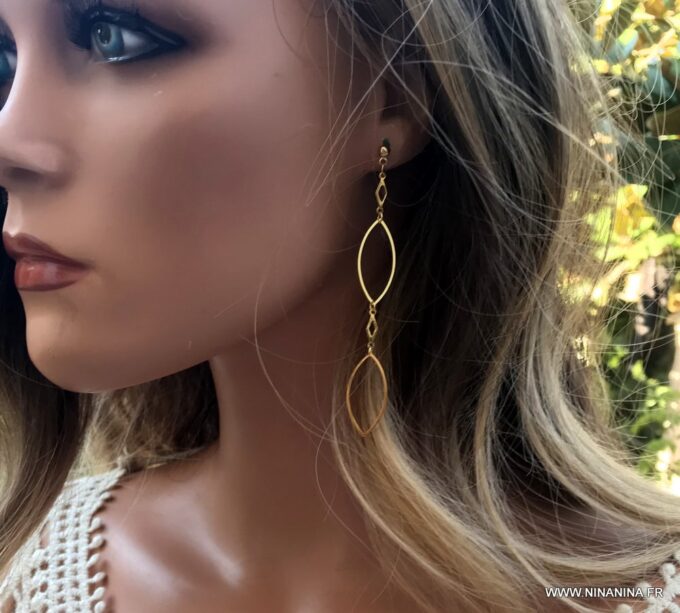 N6718F Boucles d'oreilles bohème chic longues acier inoxydable argenté - Bijoux Boucles d oreilles fantaisie Ninanina