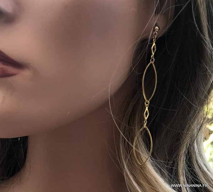 N6718H Boucles d'oreilles bohème chic longues acier inoxydable argenté - Bijoux Boucles d oreilles fantaisie Ninanina