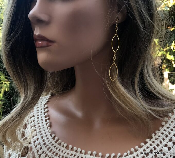 N6718I Boucles d'oreilles bohème chic longues acier inoxydable argenté - Bijoux Boucles d oreilles fantaisie Ninanina