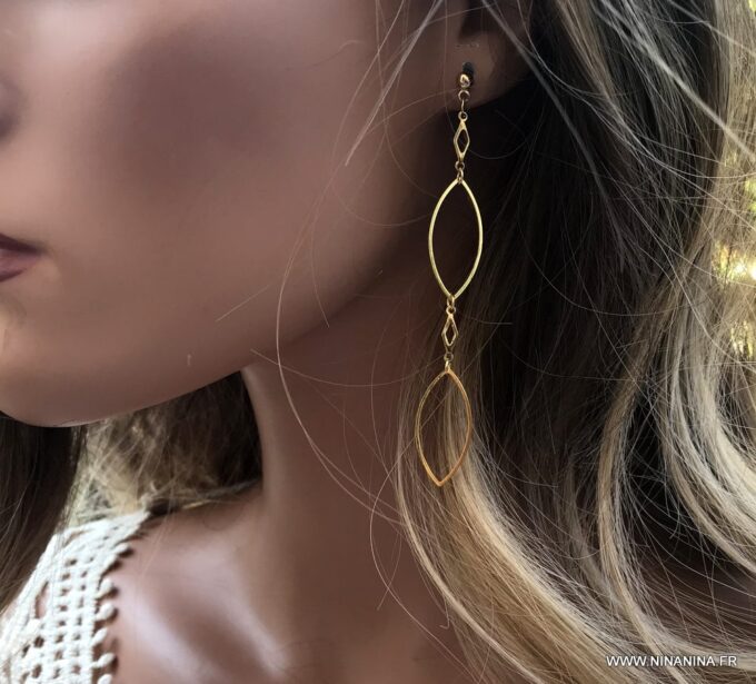 N6718J Boucles d'oreilles bohème chic longues acier inoxydable argenté - Bijoux Boucles d oreilles fantaisie Ninanina