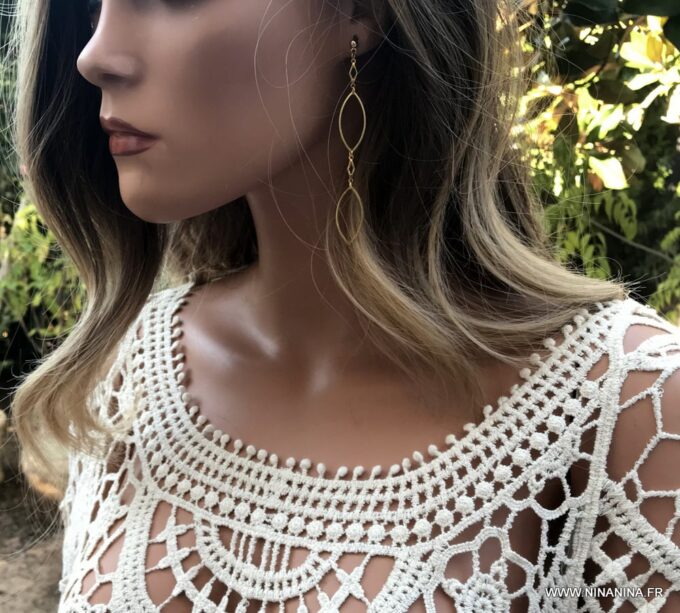 N6718L Boucles d'oreilles bohème chic longues acier inoxydable argenté - Bijoux Boucles d oreilles fantaisie Ninanina