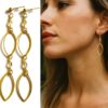 N6721 Boucles d'oreilles dorées longues pendantes - Ovale Géométrique Acier doré - Bijoux boucles d'oreille en ligne Ninanina