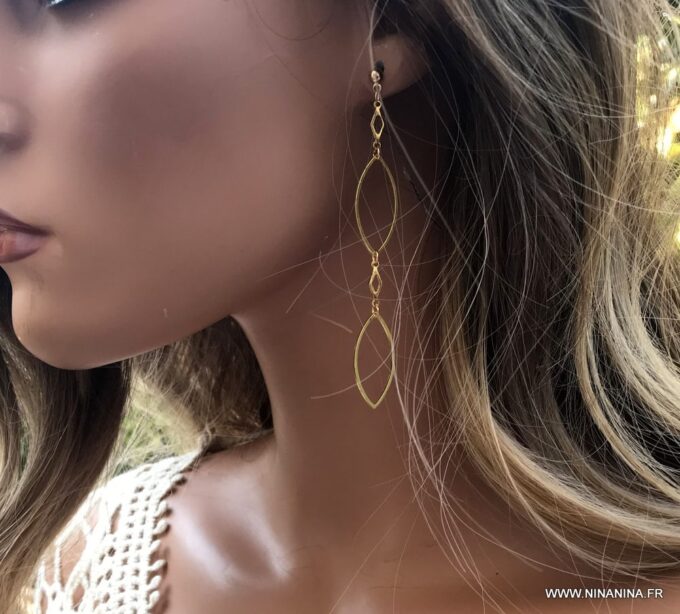 N6721D boucles d'oreilles longues pendantes dorées femme acier inoxydable doré - Bijoux Boucles d oreilles en ligne Ninanina
