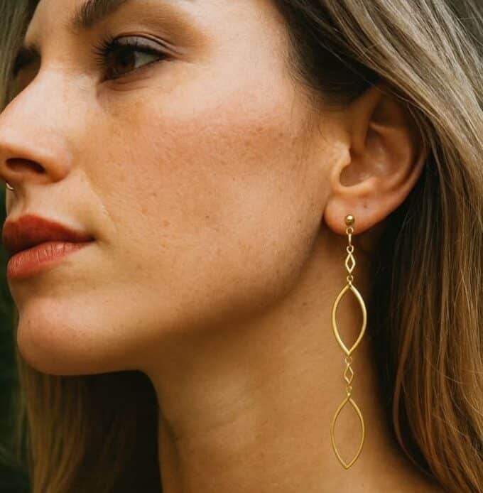 N6721e Boucles d'oreilles dorées longues pendantes - Ovale Géométrique Acier doré - Bijoux boucles d'oreille en ligne Ninanina