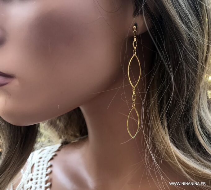 N6721E boucles d'oreilles longues pendantes dorées femme acier inoxydable doré - Bijoux Boucles d oreilles en ligne Ninanina