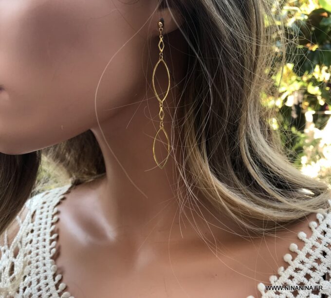 N6721F boucles d'oreilles longues pendantes dorées femme acier inoxydable doré - Bijoux Boucles d oreilles en ligne Ninanina