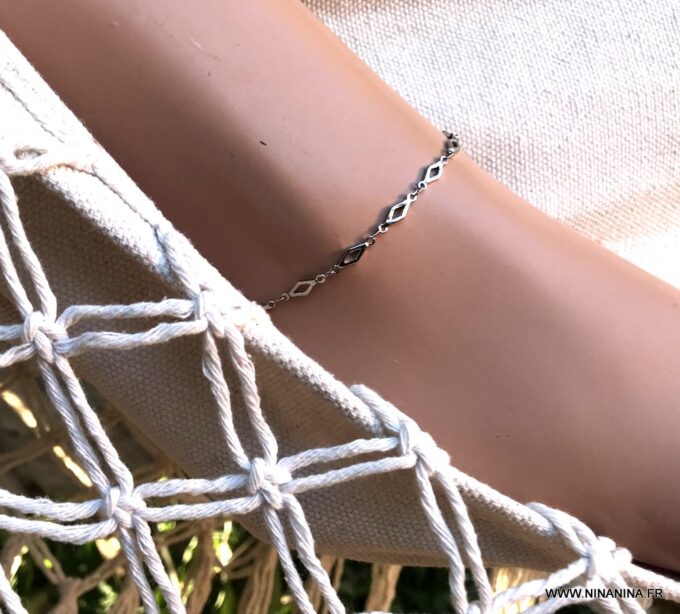 N6722 Bracelet cheville fantaisie losange acier inoxydable argenté - Bijoux Chaines en ligne Ninanina