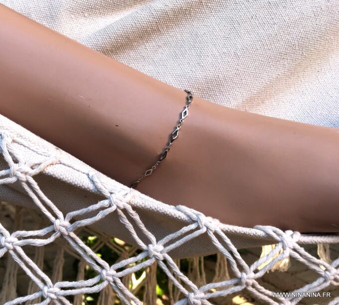 N6722b Bracelet cheville fantaisie losange acier inoxydable argenté - Bijoux Chaines en ligne Ninanina