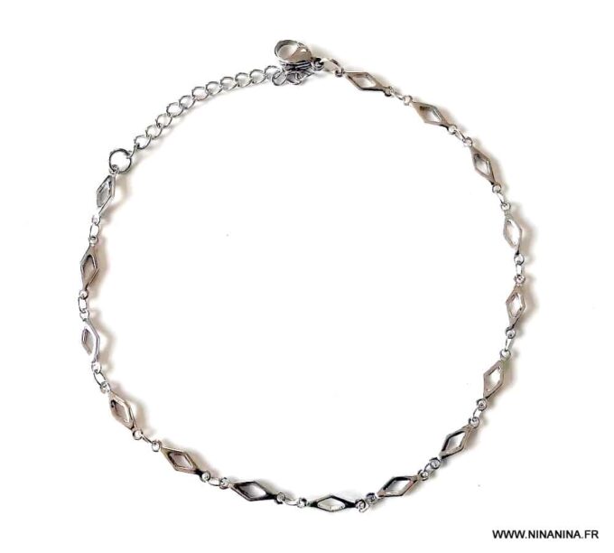 N6722c Bracelet cheville fantaisie losange acier inoxydable argenté - Bijoux Chaines en ligne Ninanina
