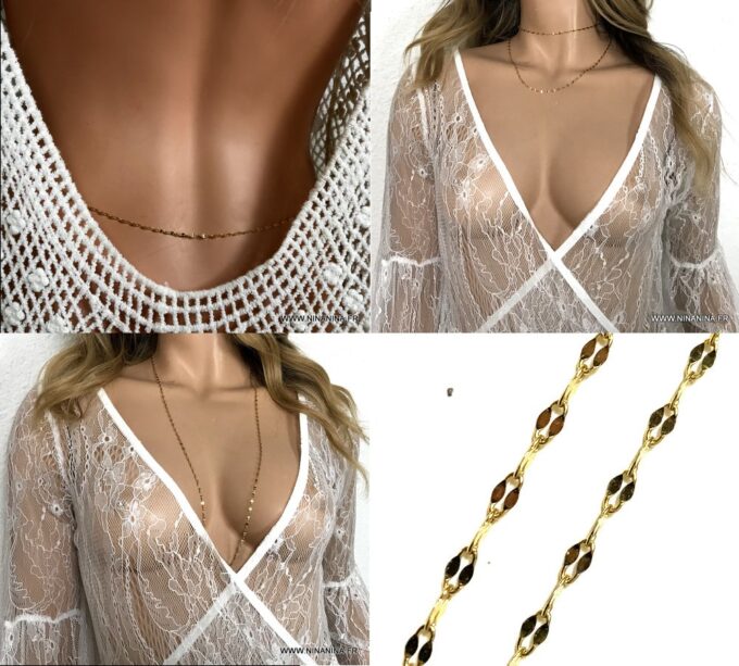 N6727 Chaine de taille pour femme acier doré plaqué or maille grain de café - Bijoux Chaines en ligne Ninanina