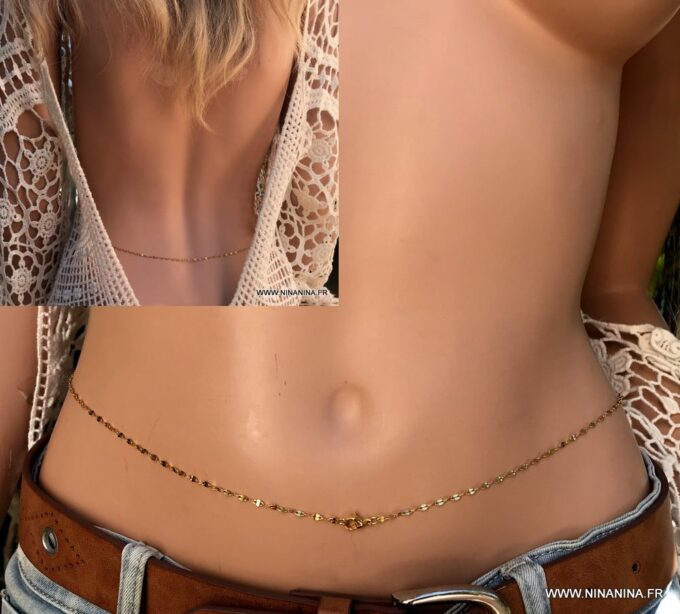 N6727n Chaine de taille pour femme Acier inoxydable doré plaqué or - Bijoux Chaines en ligne Ninanina