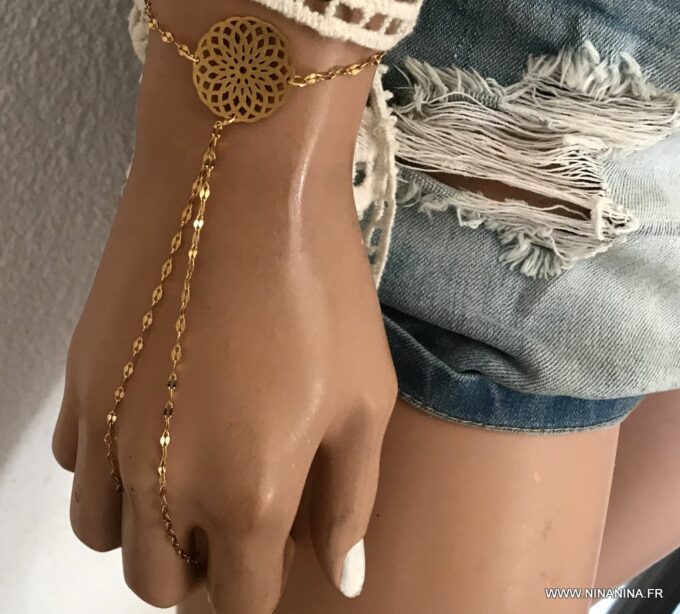 N6729 Bijou bracelet bague femme Acier inoxydable doré plaqué or - Bijoux Bracelets en ligne Ninanina