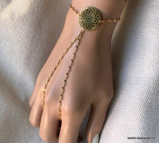 N6729b Bijou bracelet bague femme Acier inoxydable doré plaqué or - Bijoux Bracelets en ligne Ninanina