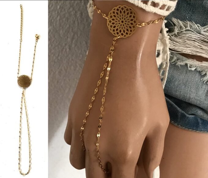 N6729c Bijou bracelet bague femme Acier inoxydable doré plaqué or - Bijoux Bracelets en ligne Ninanina