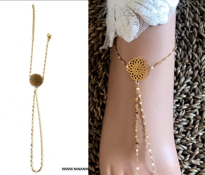 N6730 Bracelet de pied femme Acier inoxydable doré plaqué or - Bijoux Bracelets en ligne Ninanina
