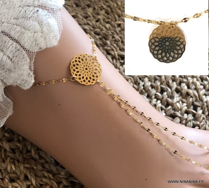 N6730a Bracelet de pied femme Acier inoxydable doré plaqué or - Bijoux Bracelets en ligne Ninanina