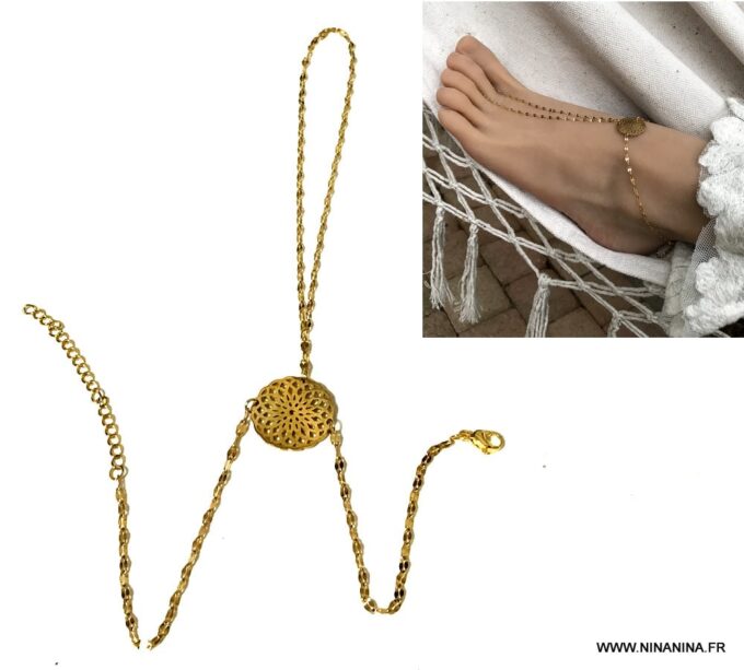 N6730a Bracelet de pied femme doré Acier inoxydable or plaqué - Bijoux Bracelets en ligne Ninanina