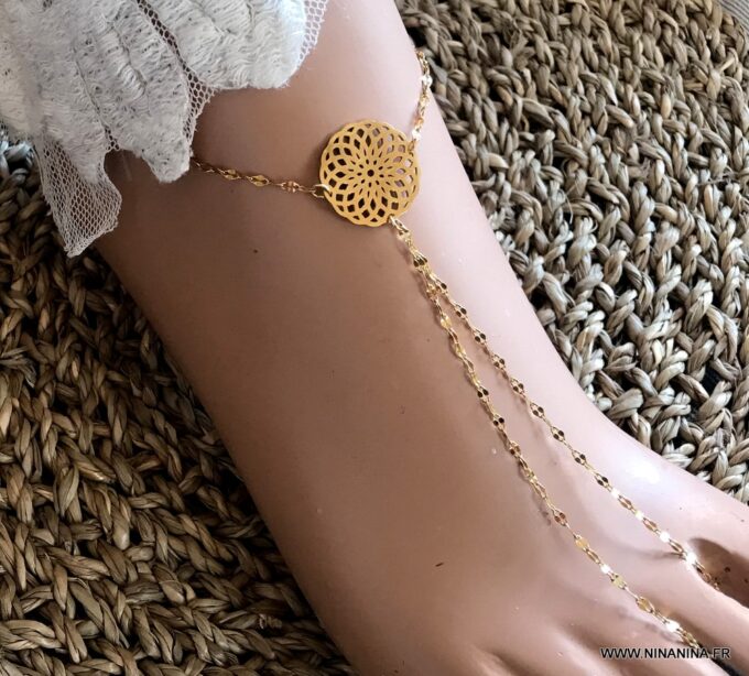 N6730c Bracelet de pied femme Acier inoxydable doré plaqué or - Bijoux Bracelets en ligne Ninanina