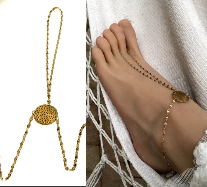 N6730j Bracelet de pied femme doré Acier inoxydable or plaqué - Bijoux Bracelets en ligne Ninanina