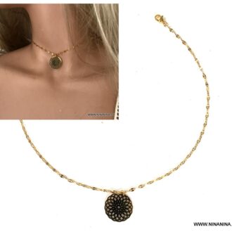 Collier Ras Du Cou Réglable En Acier Inoxydable Doré - Avec Pendentif Feuille