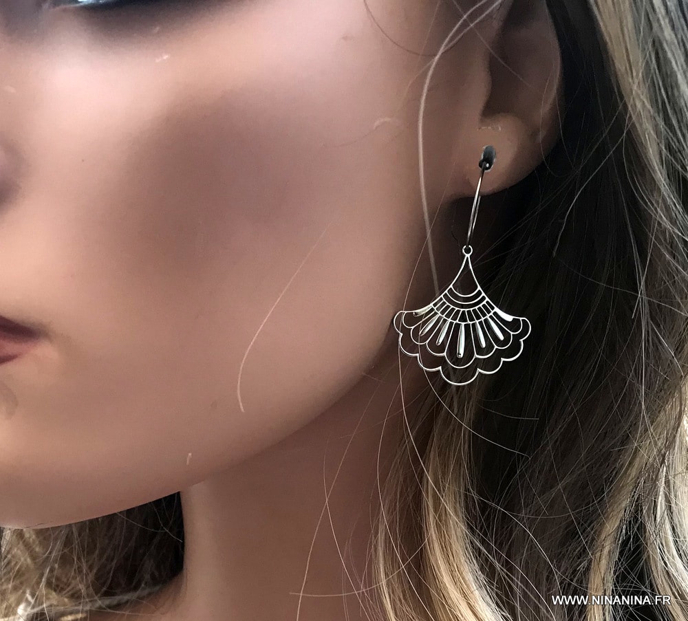 Boucles d'oreilles créoles ethnique argent femme-Tendance et Originales