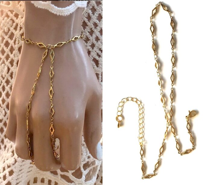 N6739 Parure main doré - bracelet bague acier inoxydable or - Bijoux Bracelets femmes en ligne Ninanina