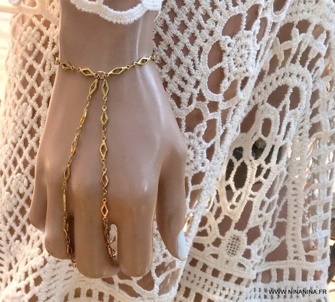 N6739a Parure main doré - bracelet bague acier inoxydable or - Bijoux Bracelets en ligne Ninanina