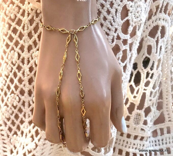 N6739b Parure main doré - bracelet bague acier inoxydable or - Bijoux Bracelets en ligne Ninanina