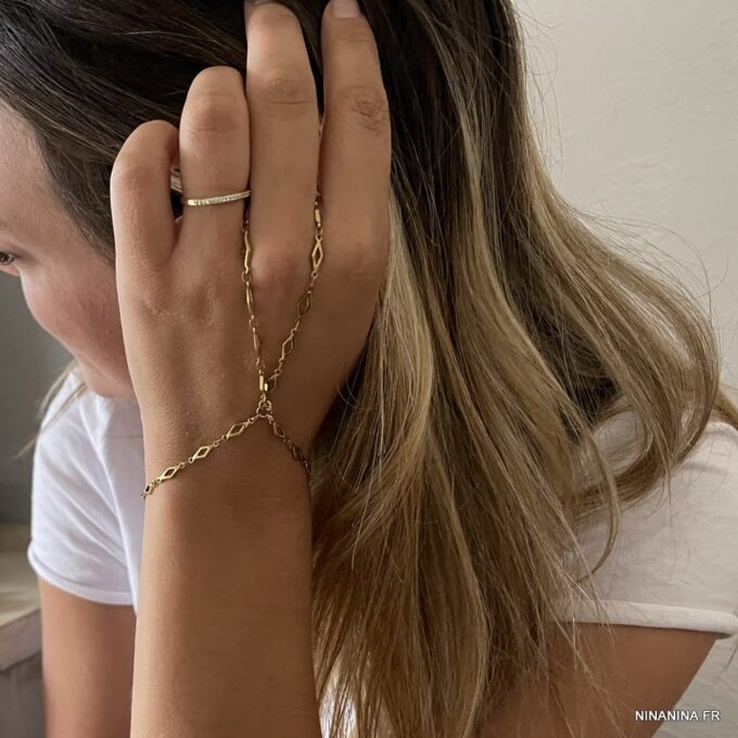 N6739h Parure main doré - bracelet bague acier inoxydable or - Bijoux Bracelets femmes en ligne Ninanina