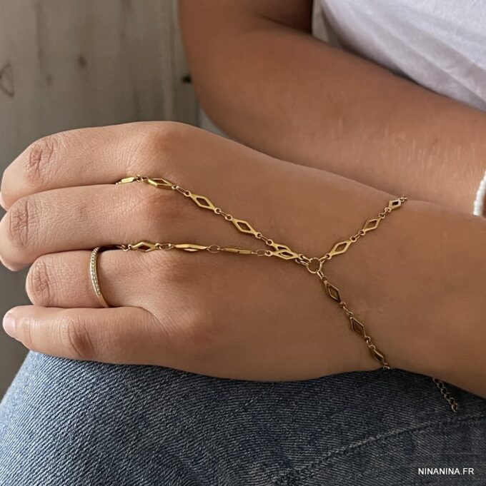 N6739i Parure main doré - bracelet bague acier inoxydable or - Bijoux Bracelets femmes en ligne Ninanina