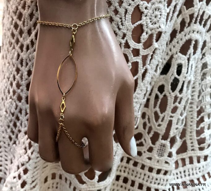 N6740 Bracelet et bague femme doré acier inoxydable or - Bijoux Bracelets en ligne Ninanina