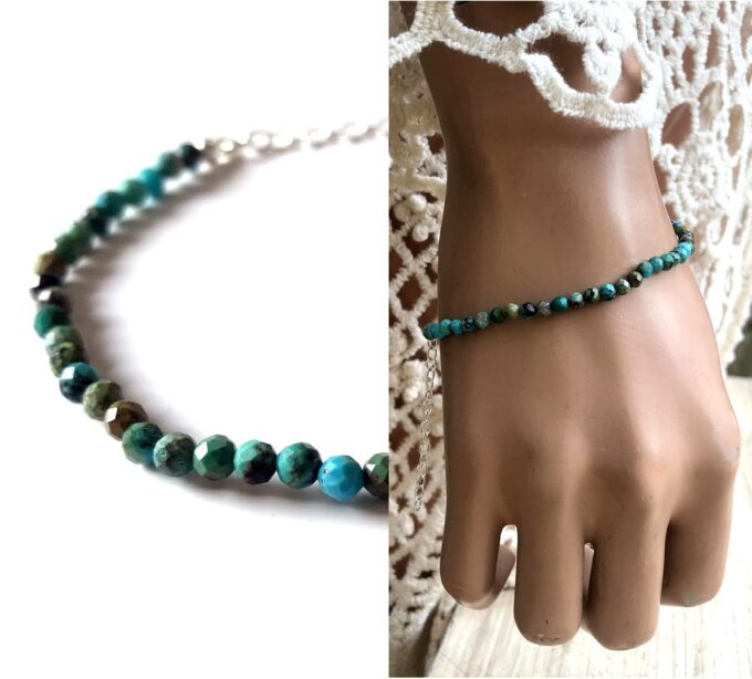 N6741 Bracelet turquoise véritable et argent pour femme - Bijoux Bracelets en ligne Ninanina