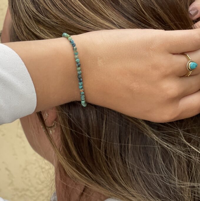 N6741a Bracelet turquoise véritable et argent pour femme 4mm - Bijoux Bracelets en ligne Ninanina