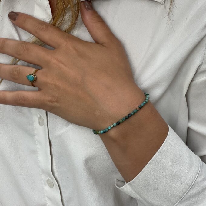 N6741b Bracelet turquoise véritable et argent pour femme 4mm - Bijoux Bracelets en ligne Ninanina