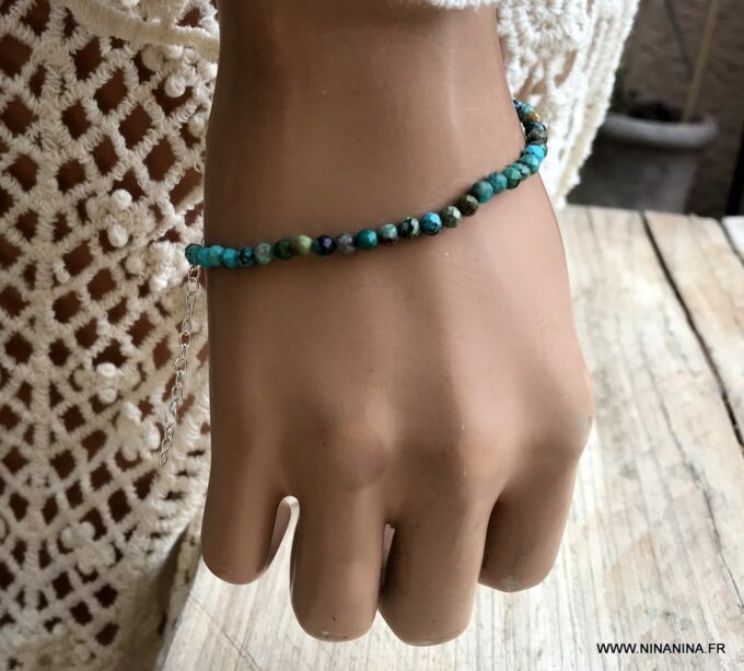 N6741b Bracelet turquoise véritable et argent pour femme - Bijoux Bracelets en ligne Ninanina