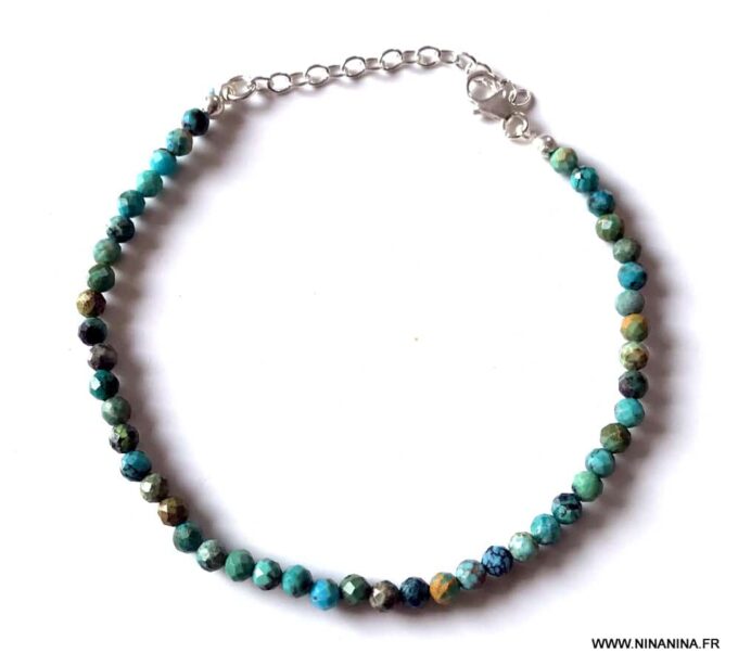 N6741e Bracelet turquoise véritable et argent pour femme - Bijoux Bracelets en ligne Ninanina