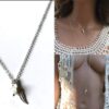 N6755c Sautoir plume Argent et pierre de lune pour femme - Bijoux Colliers en ligne Ninanina