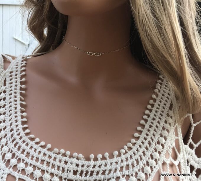 N6756 collier ras de cou infini femme argent 925 - Bijoux Colliers en ligne Ninanina