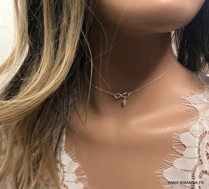 N6756 Collier ras de cou infini pour femme argent 925 - Bijoux Colliers en ligne Ninanina