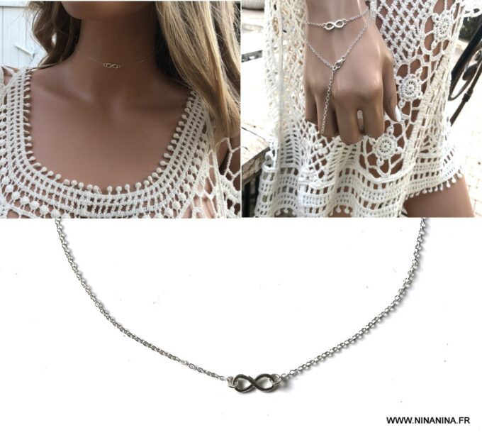 N6756a collier ras de cou infini femme argent 925 - Bijoux Colliers en ligne Ninanina
