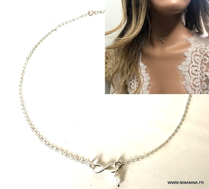N6756a Collier ras de cou infini pour femme argent 925 - Bijoux Colliers en ligne Ninanina