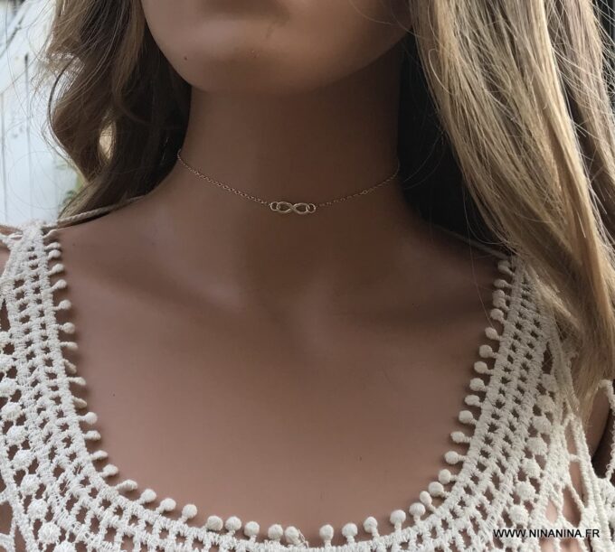 N6756b collier ras de cou infini femme argent 925 - Bijoux Colliers en ligne Ninanina