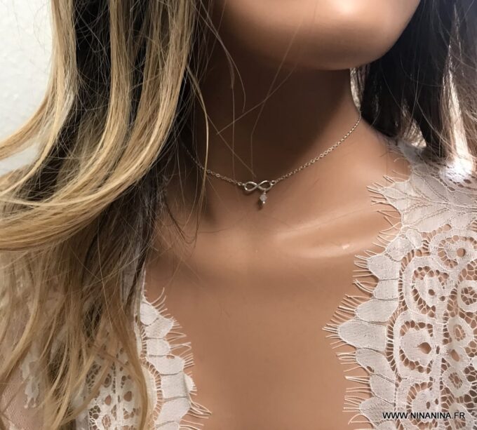 N6756b Collier ras de cou infini pour femme argent 925 - Bijoux Colliers en ligne Ninanina