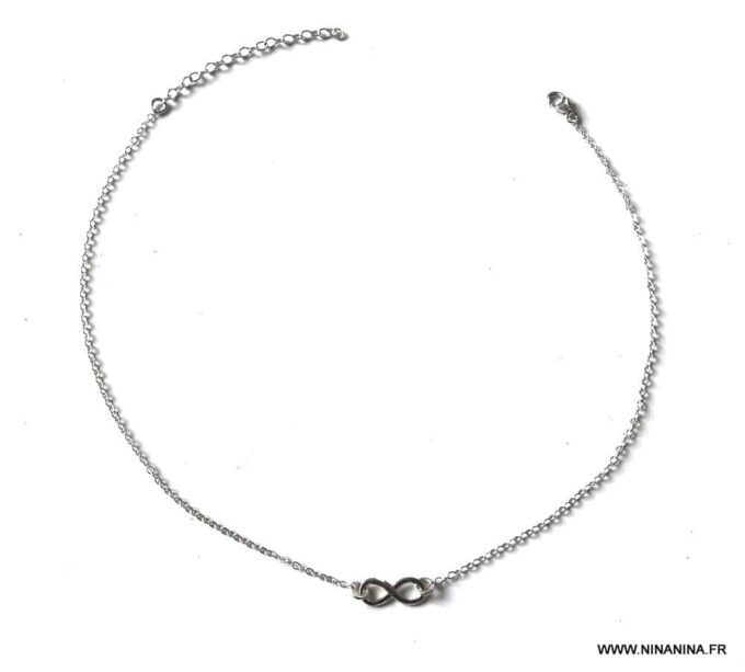 N6756c collier ras de cou infini femme argent 925 - Bijoux Colliers en ligne Ninanina