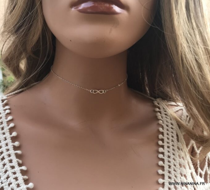 N6756d collier ras de cou infini femme argent 925 - Bijoux Colliers en ligne Ninanina