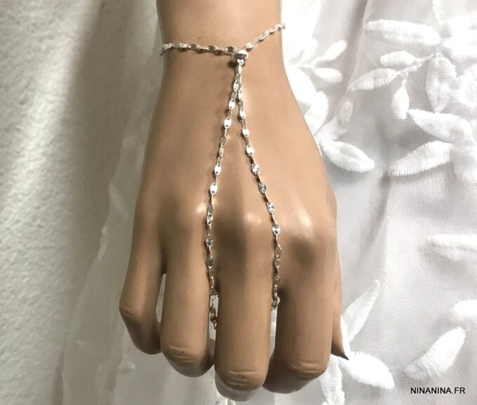 N6769 Bague bracelet argent 925 femme chaine maille fantaisie - Bijoux Bracelets en ligne Ninanina